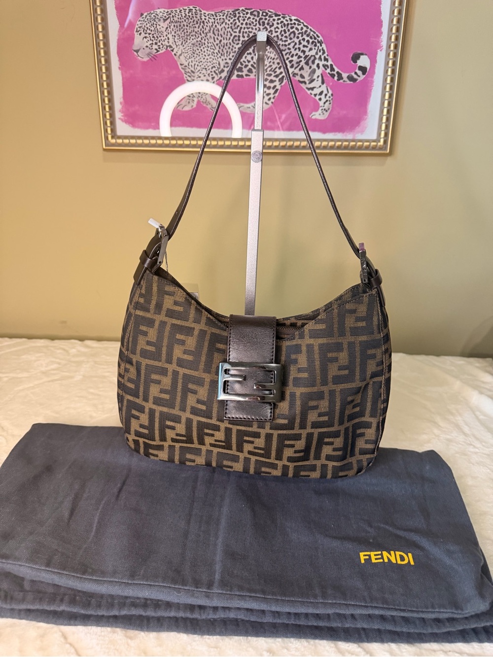 Fendi Brown and Black Zucca Canvas Mamma Baguette Shoulder Bag - Picture 2 of 16
